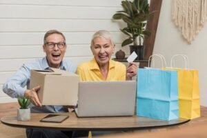 Senior couple checking how insurance bundles work for home cover